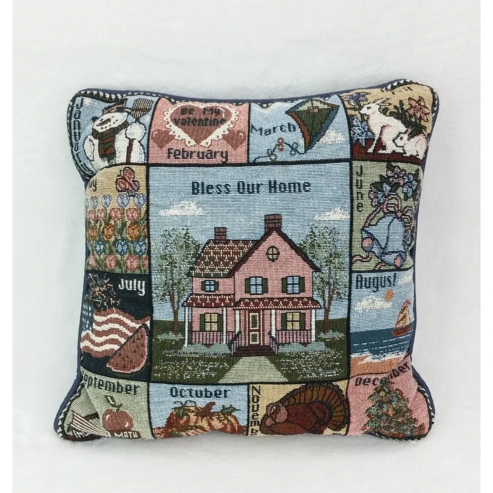 Twelve Month Calendar Holidays Tapestry Throw Pillow Cottage Cottagecore